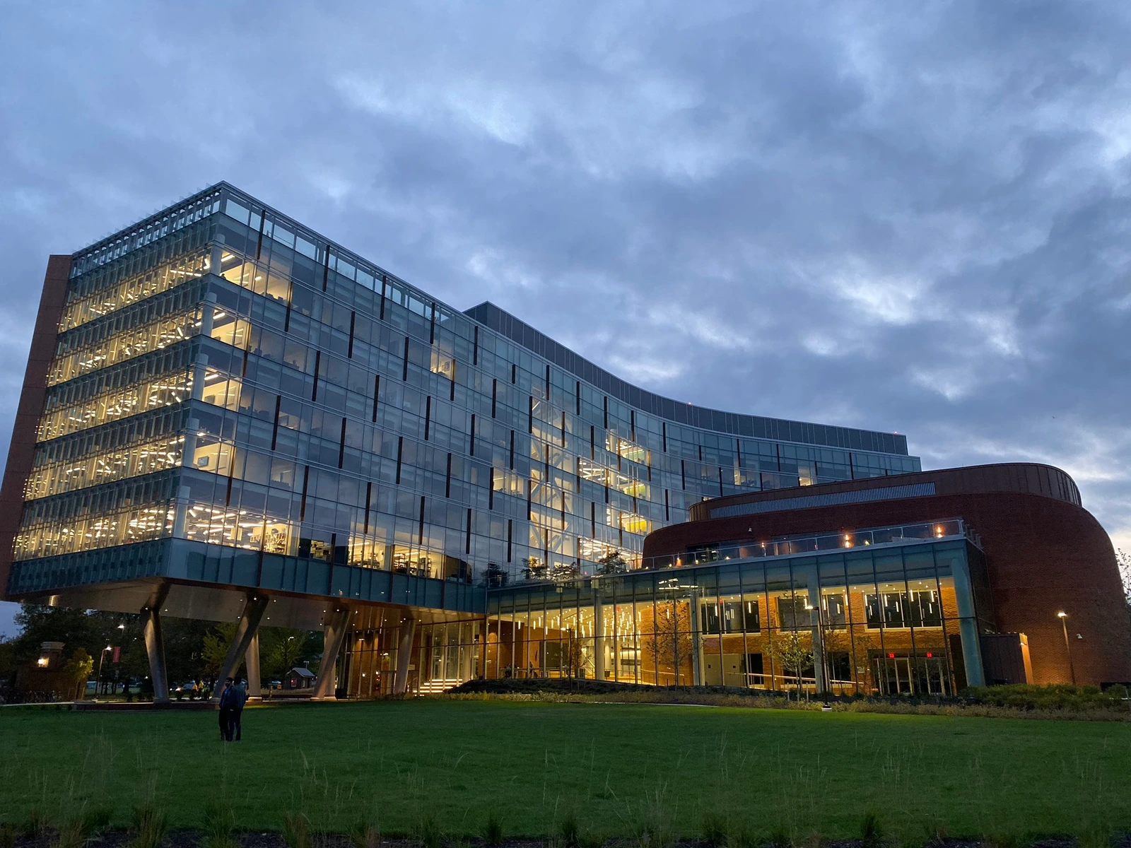 The Brendan Iribe Center at the University of Maryland at dusk.